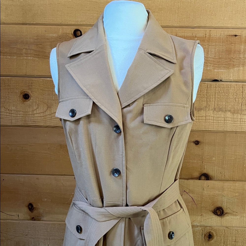 Calvin Klein Tan Sleeveless Button-Front Shirtdress with Belt - Picture 2 of 7